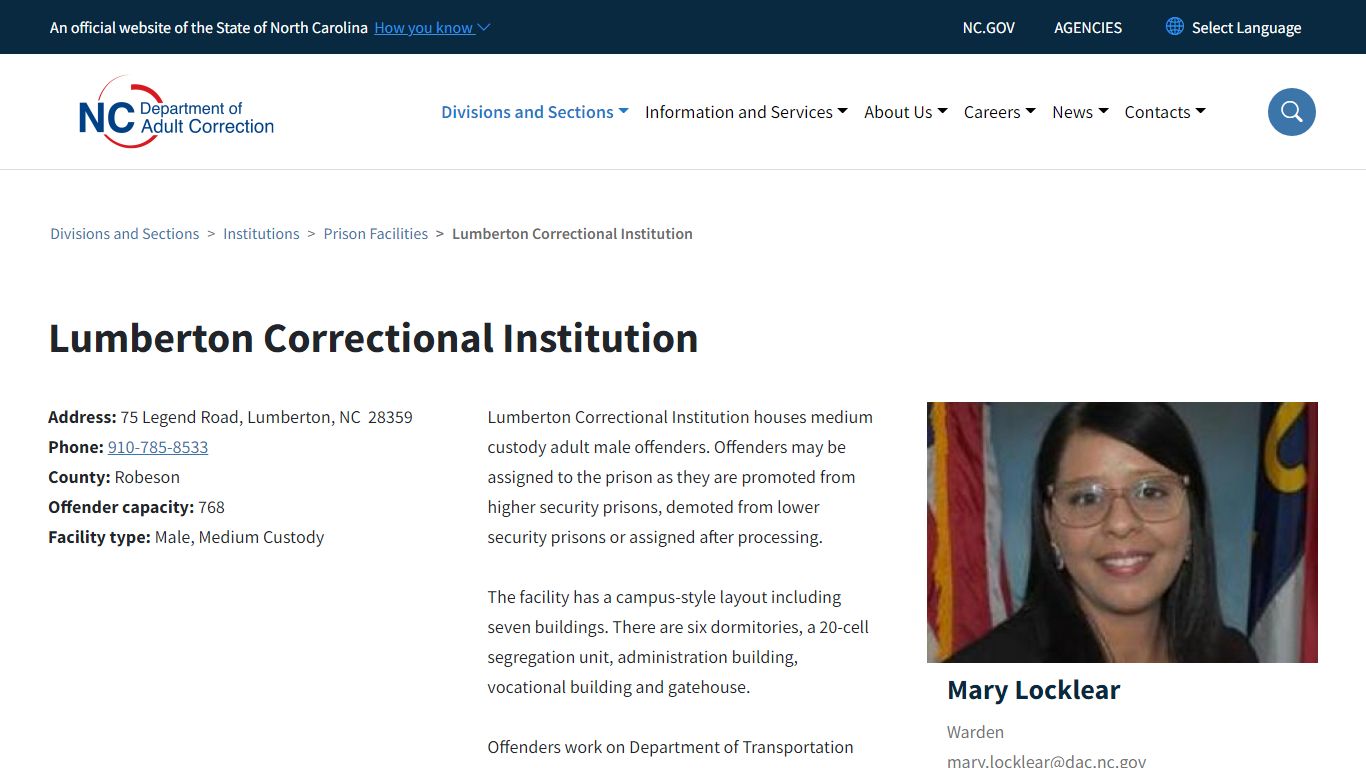 Lumberton Correctional Institution | NC DAC